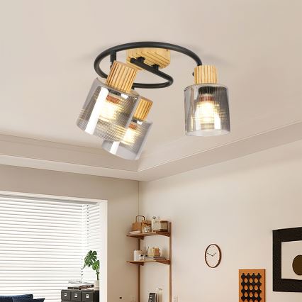 Brilagi - Spotlamp HYGGE 3xE14/15W/230V rubberhout/rookkleurig