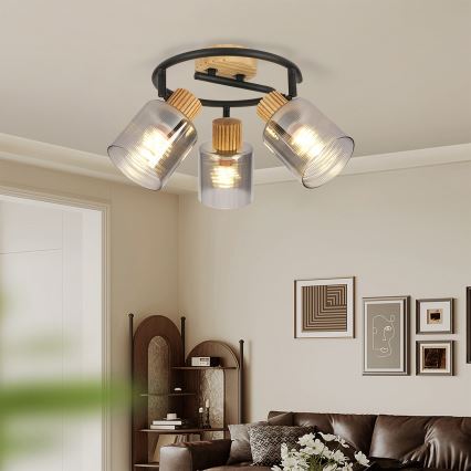 Brilagi - Spotlamp HYGGE 3xE14/15W/230V rubberhout/rookkleurig