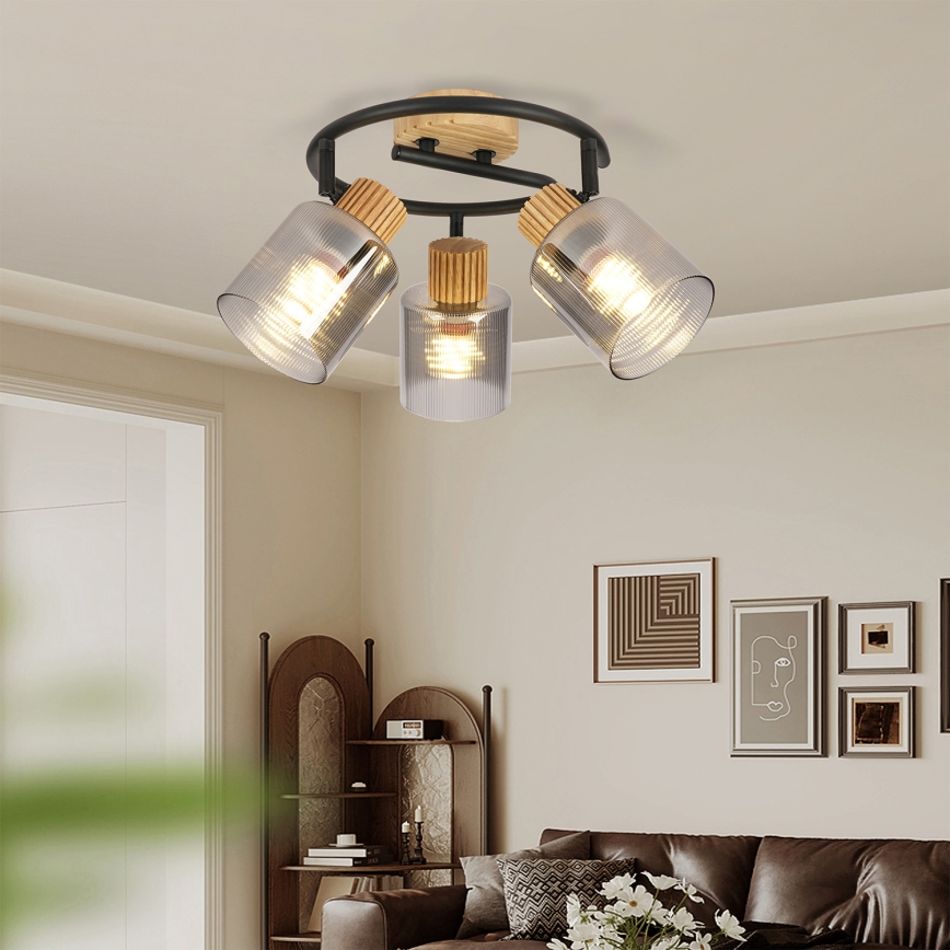 Brilagi - Spotlamp HYGGE 3xE14/15W/230V rubberhout/rookkleurig