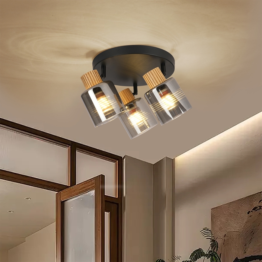 Brilagi - Spotlamp HYGGE 3xE14/15W/230V zwart/gerookt glas