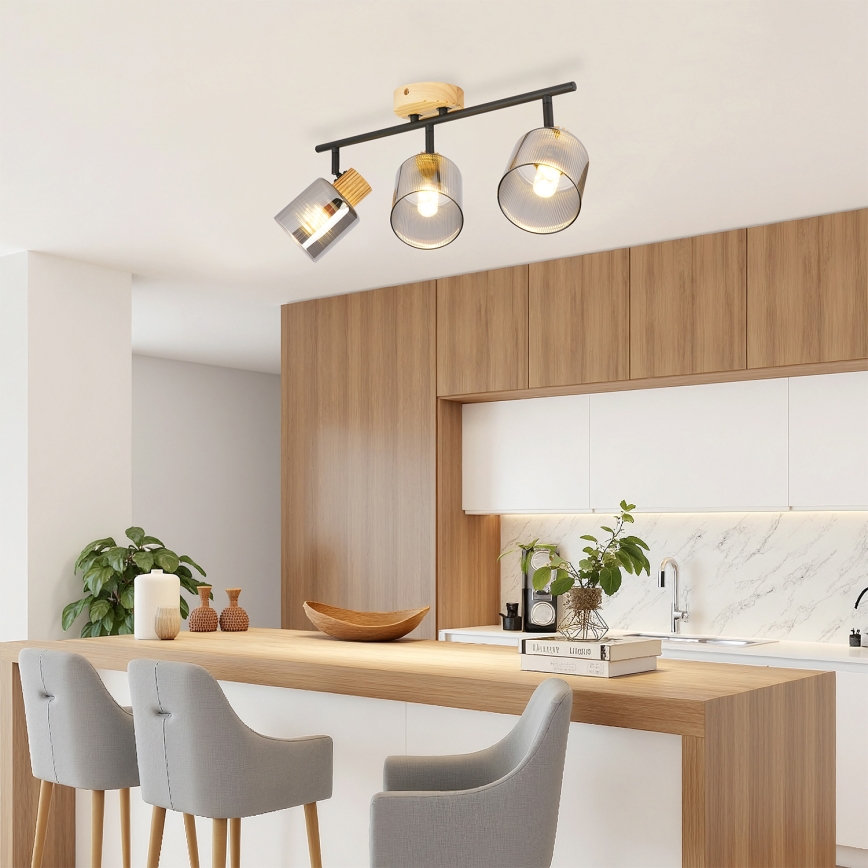 Brilagi - Spotlamp HYGGE 3xE14/15W/230V zwart/rookglas