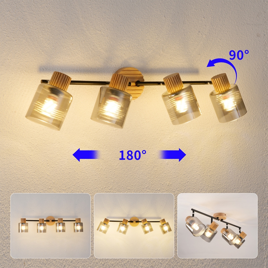 Brilagi - Spotlamp HYGGE 4xE14/15W/230V rubberhout/rookglas