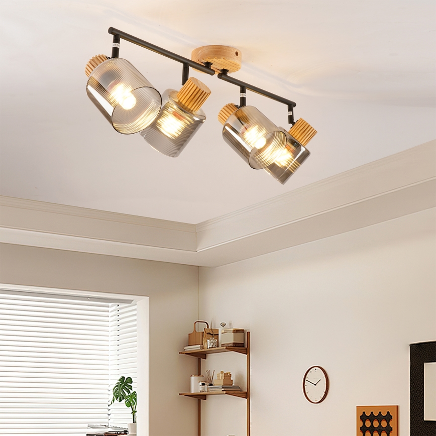 Brilagi - Spotlamp HYGGE 4xE14/15W/230V rubberhout/rookglas