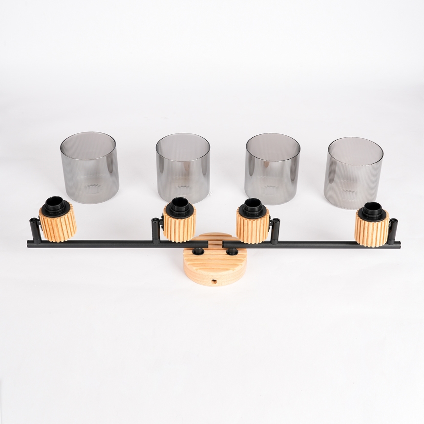 Brilagi - Spotlamp HYGGE 4xE14/15W/230V rubberhout/rookglas