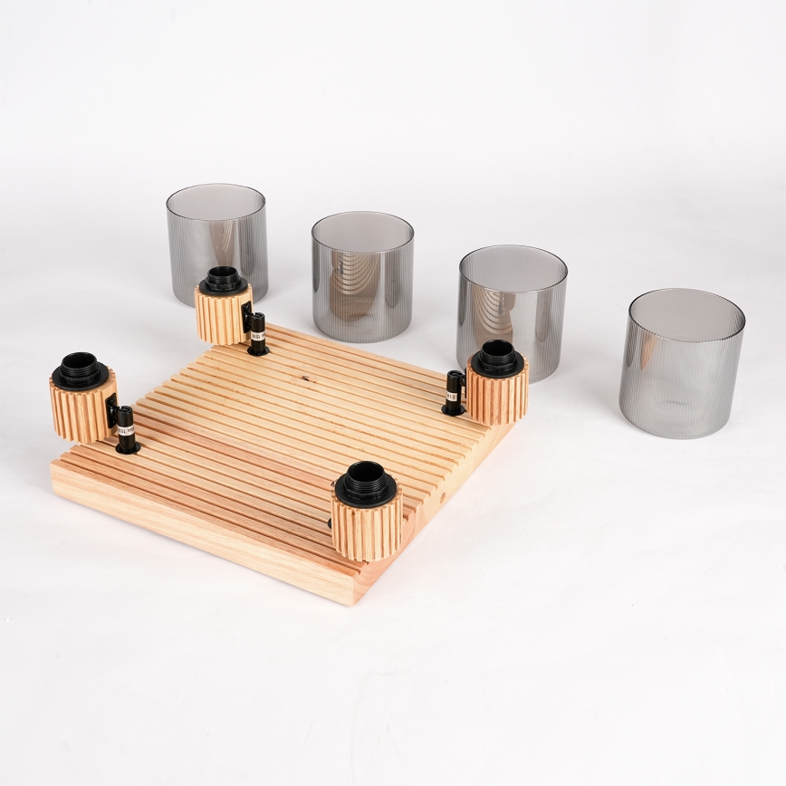 Brilagi - Spotlamp HYGGE 4xE14/15W/230V rubberhout/rookkleurig