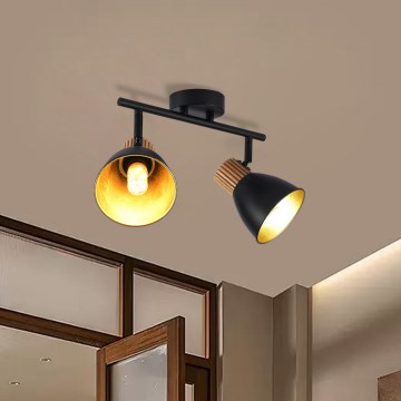 Brilagi - Spotlamp ODENSE 2xE14/10W/230V rubberhout/zwart