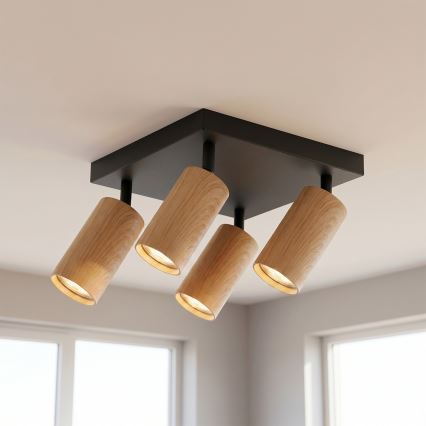 Brilagi - Spotlamp SELE SQUARE 4xGU10/30W/230V zwart/eiken decor