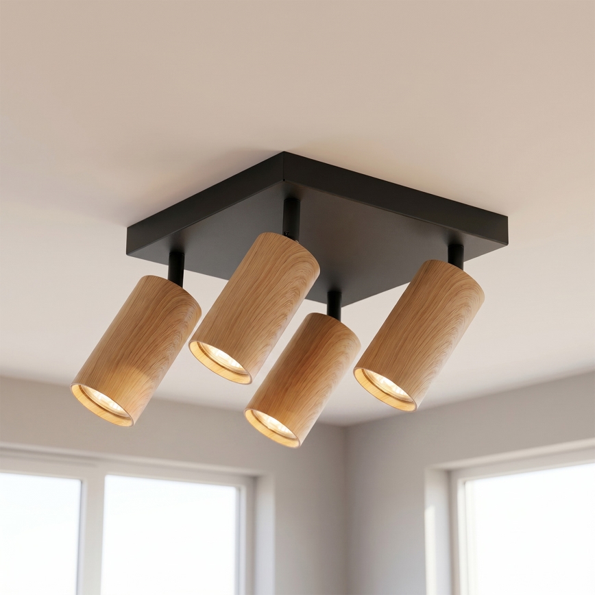 Brilagi - Spotlamp SELE SQUARE 4xGU10/30W/230V zwart/eiken decor