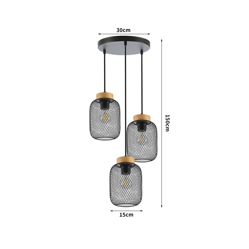 Brilagi - Suspension à câble BASKLITE 3xE27/15W/230V hévéa/noir