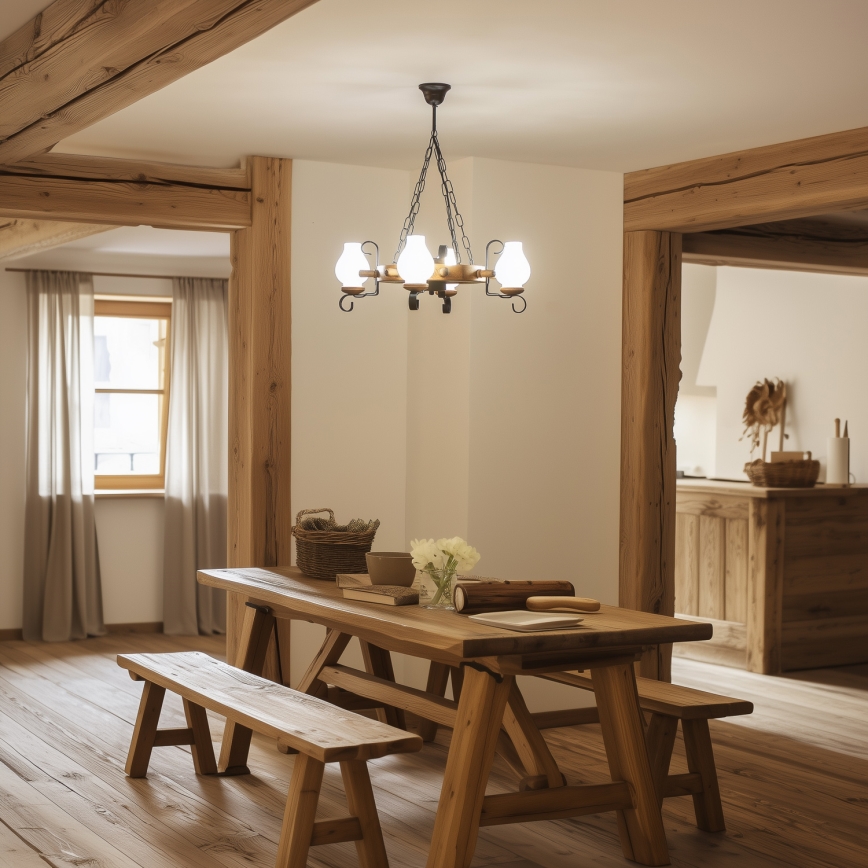 Brilagi - Suspension à chaîne TIMONA 4xE14/40W/230V, Ø 50 cm, hêtre