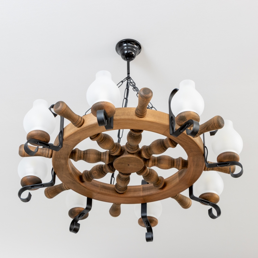 Brilagi - Suspension à chaîne TIMONA 8xE14/40W/230V Ø 70 cm en hêtre