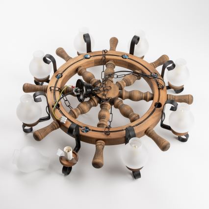 Brilagi - Suspension à chaîne TIMONA 8xE14/40W/230V Ø 70 cm en hêtre