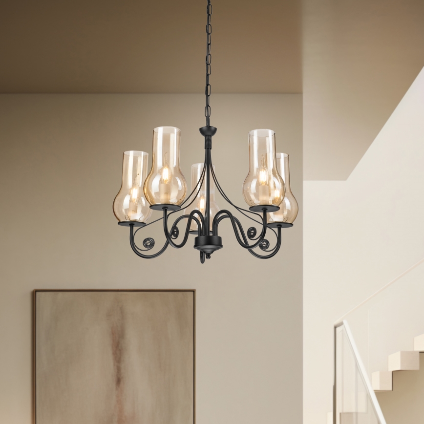 Brilagi - Suspension chaîne COTTAGE 5xE14/40W/230V noir/marron
