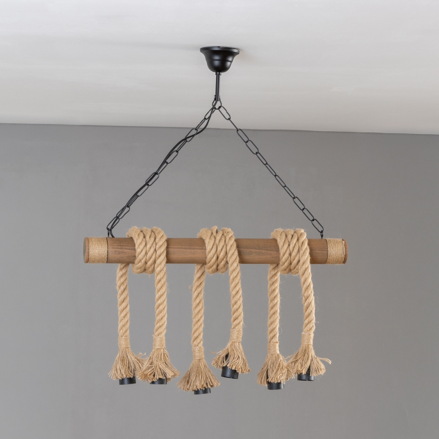 Brilagi - Suspension chaîne KOS 6xE27/60W/230V hêtre