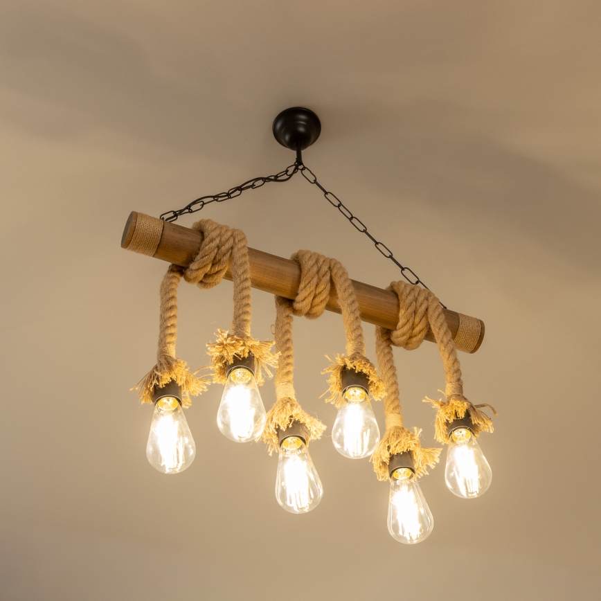 Brilagi - Suspension chaîne KOS 6xE27/60W/230V hêtre