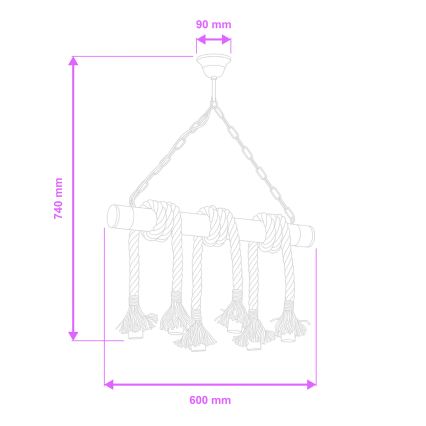 Brilagi - Suspension chaîne KOS 6xE27/60W/230V hêtre