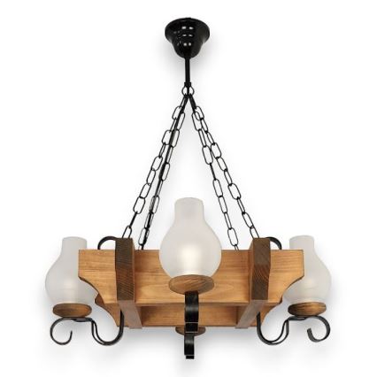 Brilagi - Suspension chaîne QUEEN 4xE14/40W/230V hêtre