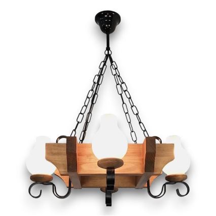 Brilagi - Suspension chaîne QUEEN 4xE14/40W/230V hêtre