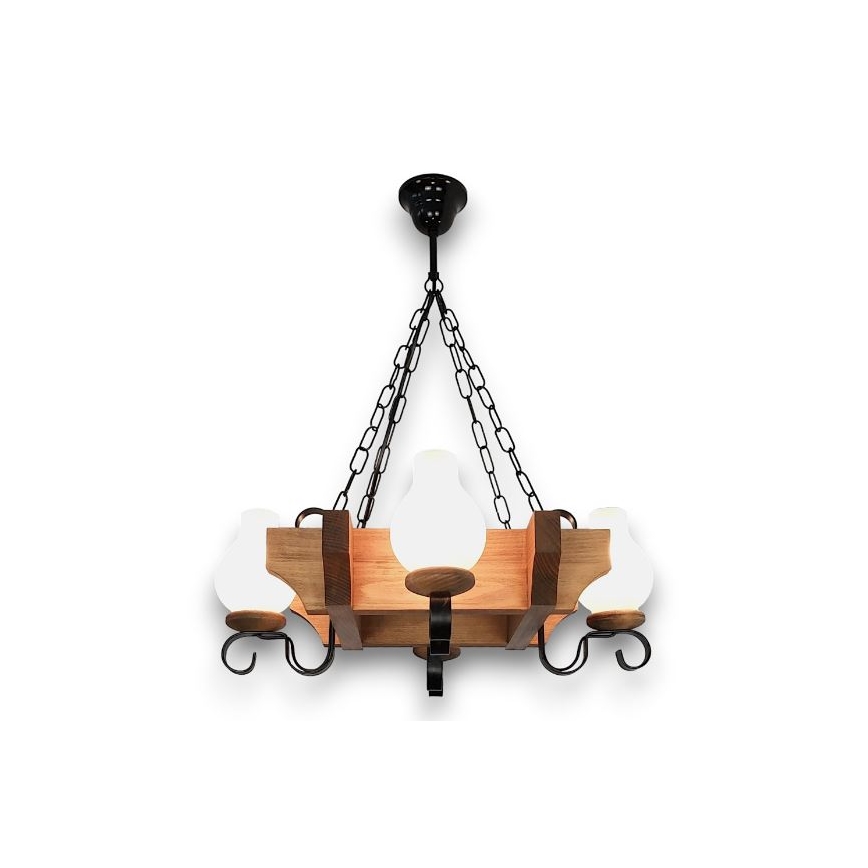 Brilagi - Suspension chaîne QUEEN 4xE14/40W/230V hêtre