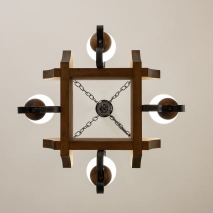 Brilagi - Suspension chaîne QUEEN 4xE14/40W/230V hêtre