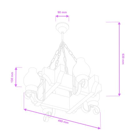 Brilagi - Suspension chaîne QUEEN 4xE14/40W/230V hêtre