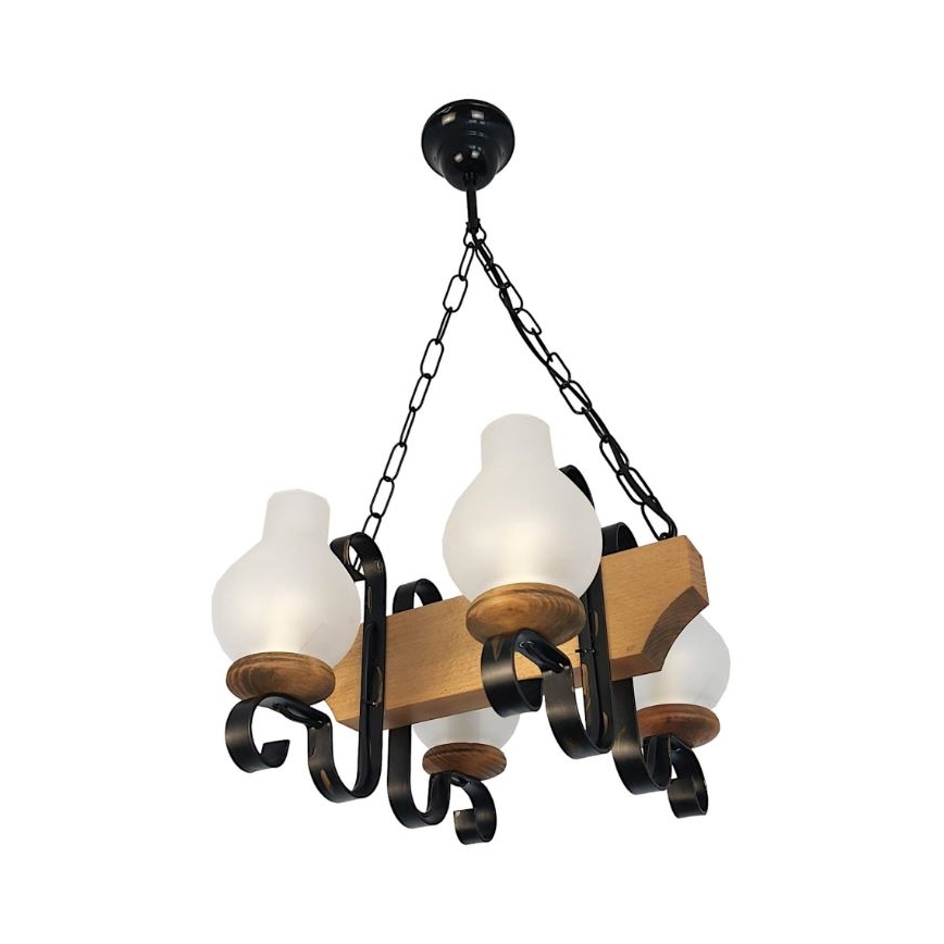 Brilagi - Suspension chaîne QUEEN 4xE14/40W/230V hêtre