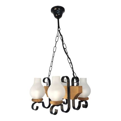 Brilagi - Suspension chaîne QUEEN 4xE14/40W/230V hêtre
