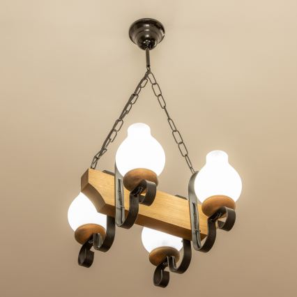 Brilagi - Suspension chaîne QUEEN 4xE14/40W/230V hêtre