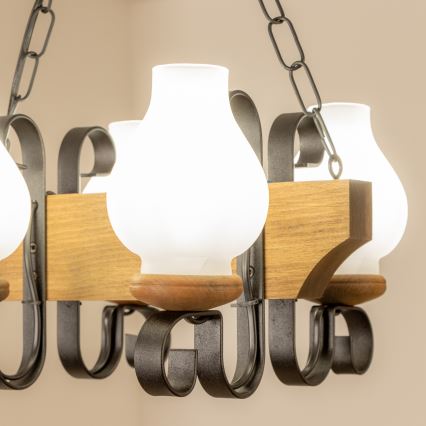 Brilagi - Suspension chaîne QUEEN 4xE14/40W/230V hêtre