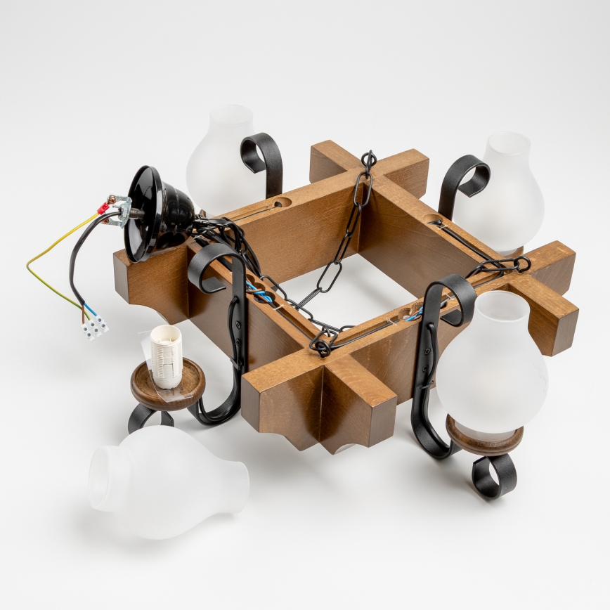 Brilagi - Suspension chaîne QUEEN 4xE14/40W/230V hêtre/noyer