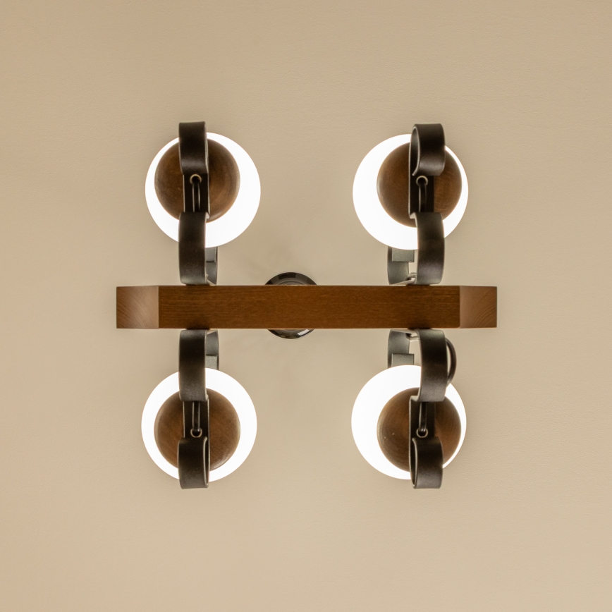 Brilagi - Suspension chaîne QUEEN 4xE14/40W/230V hêtre/noyer