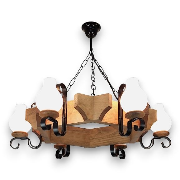 Brilagi - Suspension chaîne QUEEN 6xE14/40W/230V hêtre