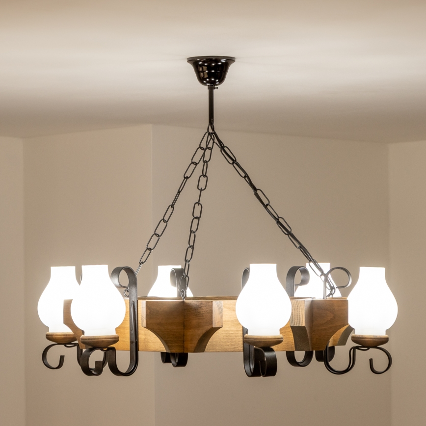 Brilagi - Suspension chaîne QUEEN 6xE14/40W/230V hêtre