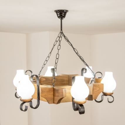 Brilagi - Suspension chaîne QUEEN 6xE14/40W/230V hêtre