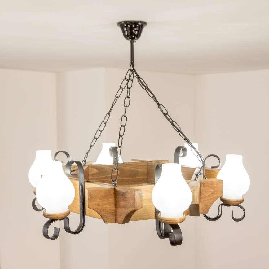 Brilagi - Suspension chaîne QUEEN 6xE14/40W/230V hêtre
