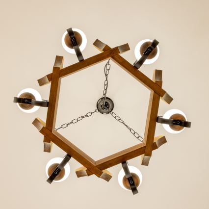 Brilagi - Suspension chaîne QUEEN 6xE14/40W/230V hêtre