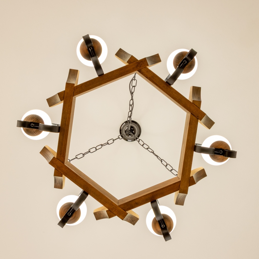 Brilagi - Suspension chaîne QUEEN 6xE14/40W/230V hêtre