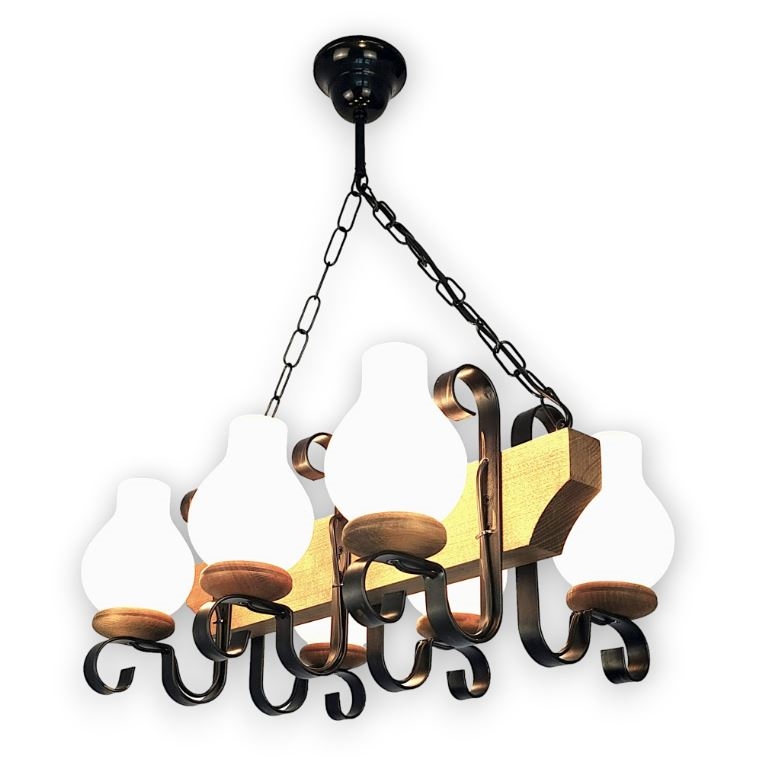 Brilagi - Suspension chaîne QUEEN 6xE14/40W/230V hêtre