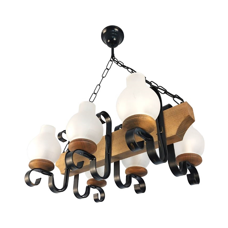 Brilagi - Suspension chaîne QUEEN 6xE14/40W/230V hêtre