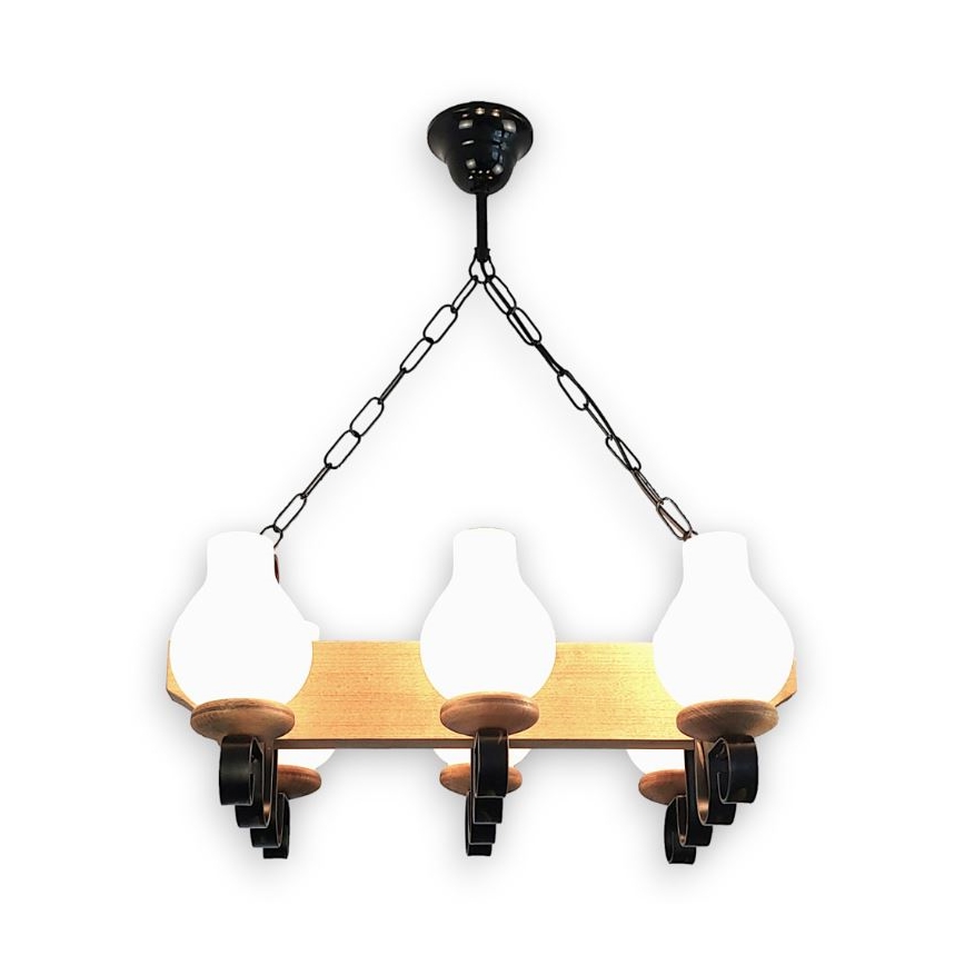 Brilagi - Suspension chaîne QUEEN 6xE14/40W/230V hêtre