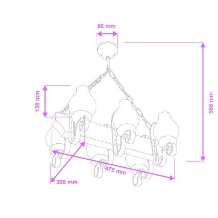Brilagi - Suspension chaîne QUEEN 6xE14/40W/230V hêtre