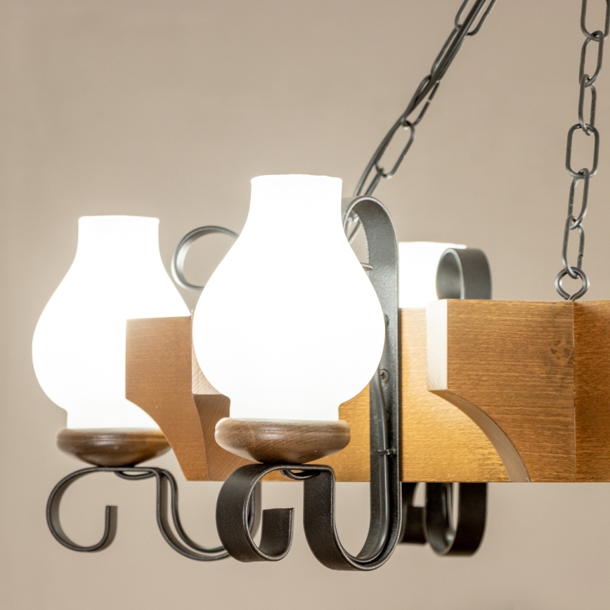 Brilagi - Suspension chaîne QUEEN 6xE14/40W/230V hêtre/noyer