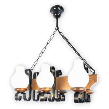 Brilagi - Suspension chaîne QUEEN 6xE14/40W/230V hêtre/noyer