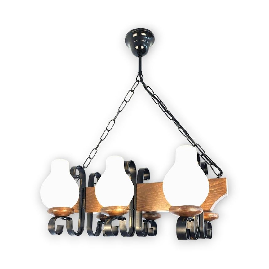 Brilagi - Suspension chaîne QUEEN 6xE14/40W/230V hêtre/noyer