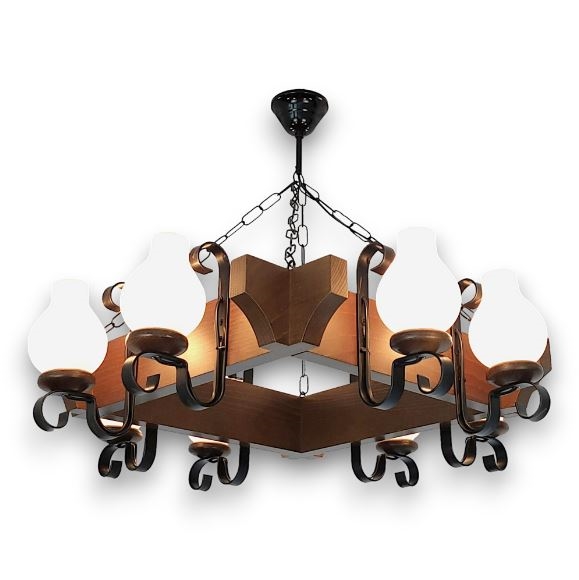 Brilagi - Suspension chaîne QUEEN 8xE14/40W/230V hêtre/noyer