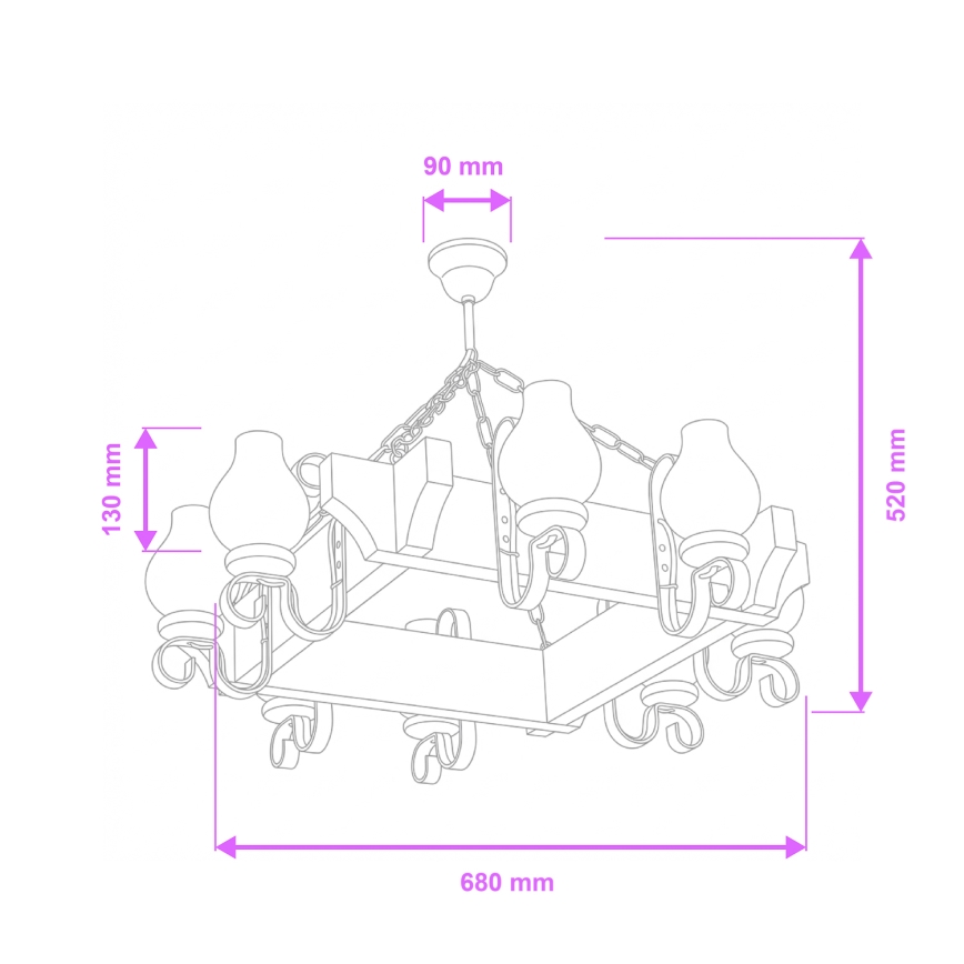 Brilagi - Suspension chaîne QUEEN 8xE14/40W/230V hêtre/noyer