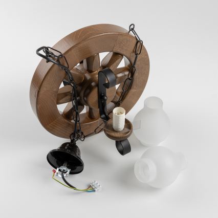 Brilagi - Suspension chaîne ROATA 2xE14/40W/230V hêtre/noyer