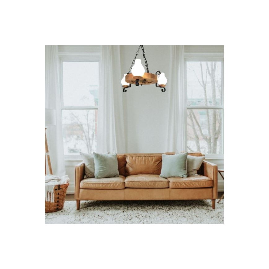 Brilagi - Suspension chaîne ROATA 3xE14/40W/230V hêtre