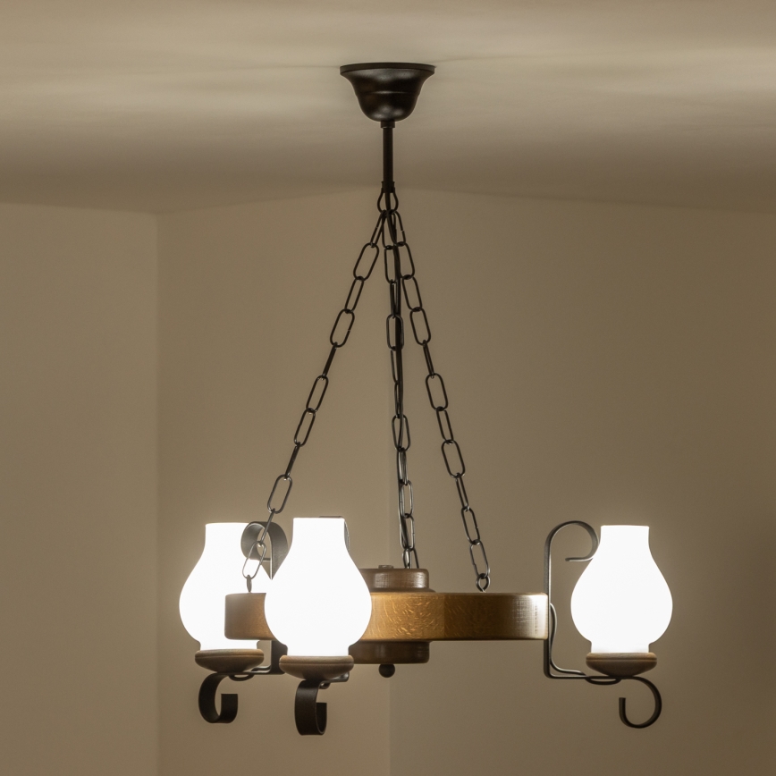 Brilagi - Suspension chaîne ROATA 3xE14/40W/230V hêtre/noyer