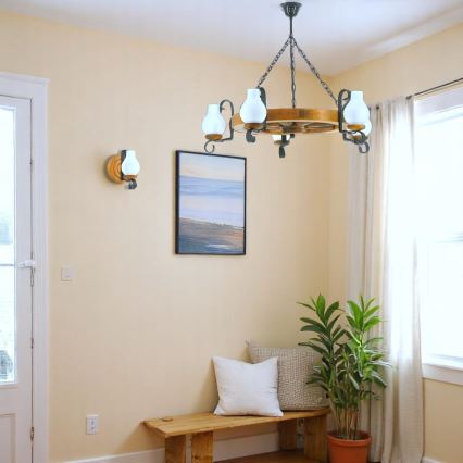 Brilagi - Suspension chaîne ROATA 5xE14/40W/230V hêtre